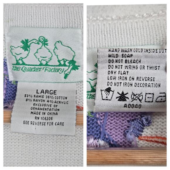 Quacker Factory Cardigan Sweater sz L White Multi Hummingbird Flowers Sequins - Picture 13 of 16